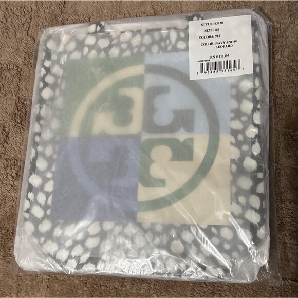 New Tory Burch Colorblock Logo Navy Snow Leopard Canvas Tote Bag Navy Green M - Picture 9 of 10